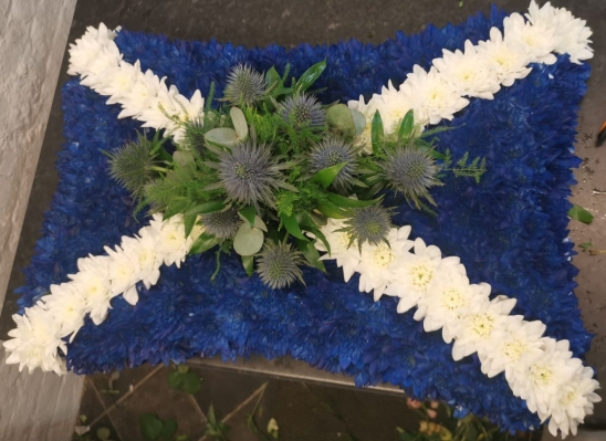 The flag of Scotland, the Saltire in flowers