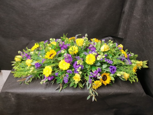 Purple And Gold Casket Spray