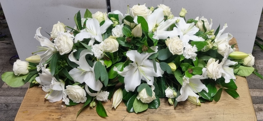 White Lily And Rose Casket Spray