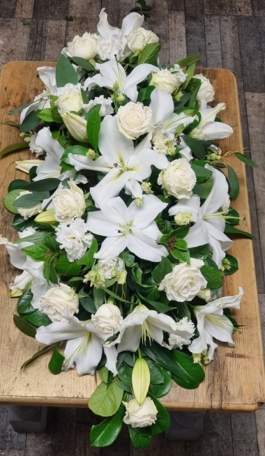 White Lily And Rose Casket Spray